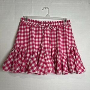Pink and White Gingham Skort Size Large, Pleated ruffles, Elastic Waist NWT